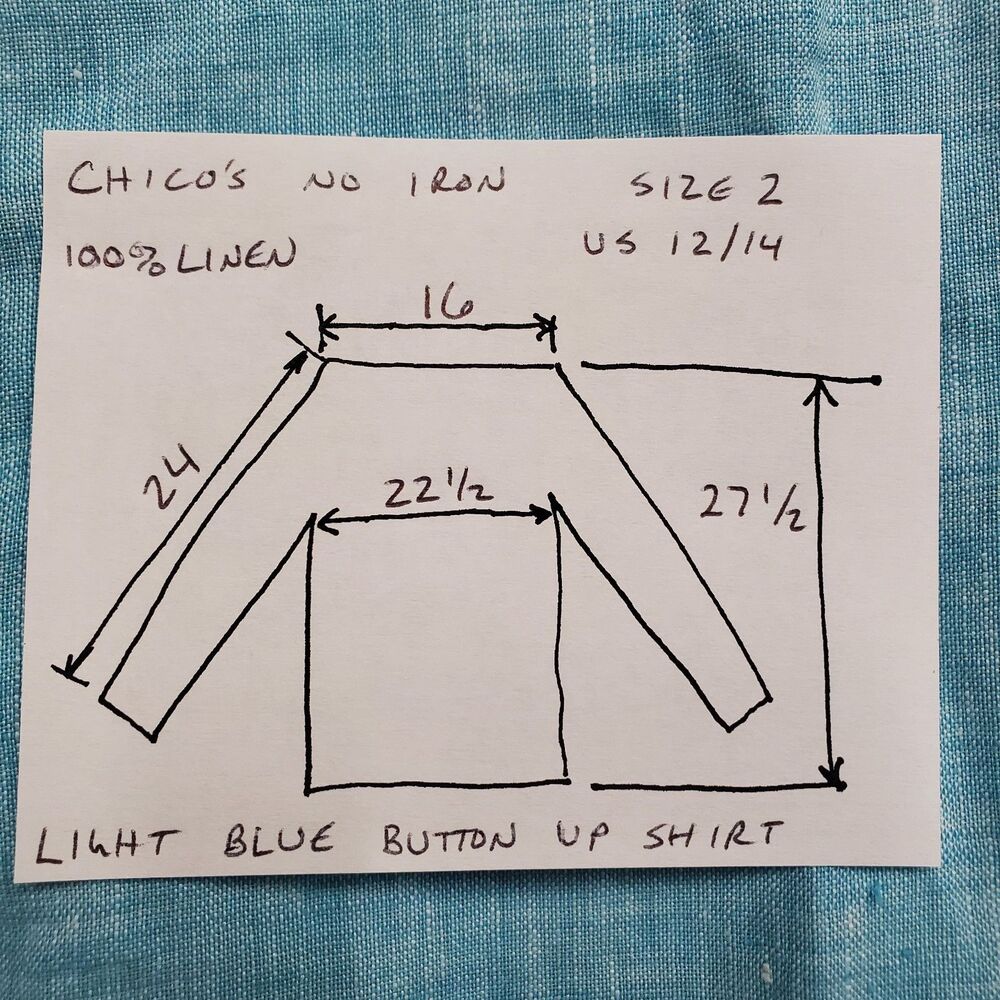 Chicos 100% LINEN Blue Blouse Shirt Top Size 2 (US 12-14) - Picture 7 of 7
